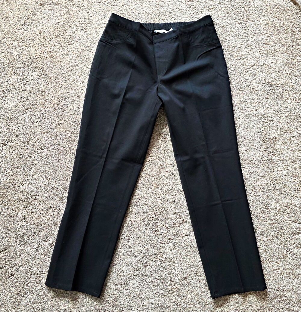 Isaac Mizrahi Pull On Straight Leg Pants Black 14P 14 Petite Stretch A266693